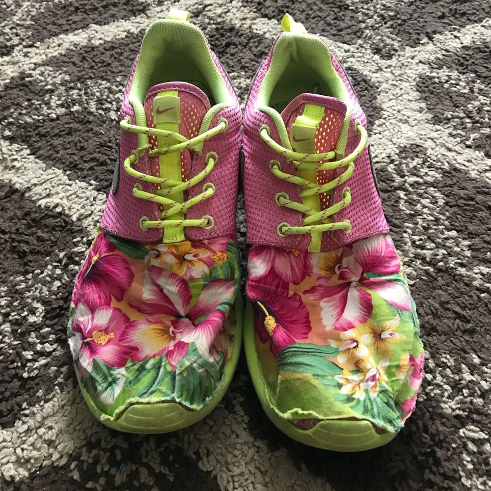 Nike Roshe Run Pink/Yellow Custom Floral Sneakers